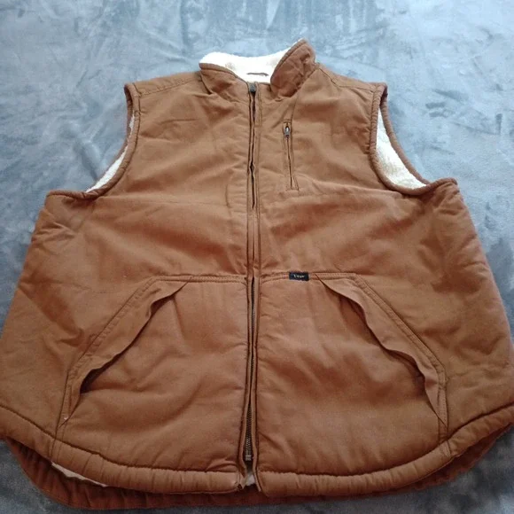 Lee Canvas Vest Mens Large Tobacco Brown Sherpa Lined Full Zip Workwear Rugged - Picture 1 of 15
